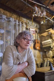 France, Corse du Sud, Sartene, Helene Bourgeois at the commands of the Oasis du Lion Inn since 1976 and ardent fighter for the preservation of the Roccapina towers