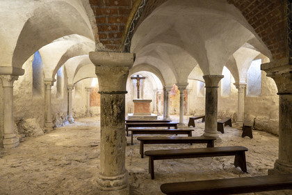 France, Yonne, regional natural park of Morvan, Vézelay, a UNESCO World Heritage site, labelled Les Plus Beaux Villages de France, starting point of one of the main ways to Santiago de Compostela, the Basilica of Saint Mary Magdalene, the crypt