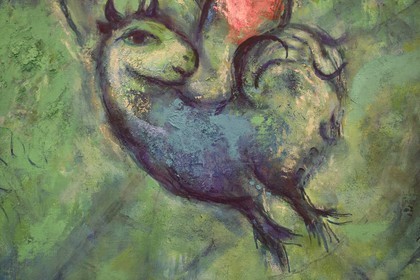 France, Alpes-Maritimes (06), Nice, musée national Marc Chagall de l'architecte André Hermant et créé à l'initiative d'André Malraux, salle de la série de peintures du Message Biblique, Adam Et Eve Chassés Du Paradis (1961), détail