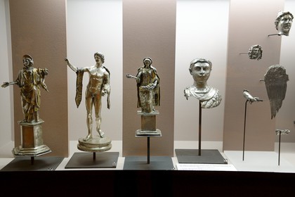 France, Rhone, Lyon, historical site listed as World Heritage by UNESCO, colline de Fourviere, Gallo-Roman Museum of Fourvière, Vaise treasure, statuettes gilded silver