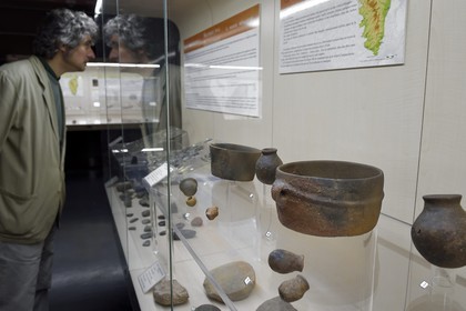 France, Corse du Sud, Sartene, corsican Museum of Prehistory and Archaeology, showcase devoted to the late Neolithic period