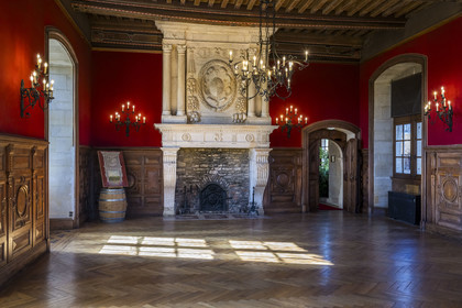 France, Côte-d'Or (21), Paysage culturel des climats de Bourgogne classés Patrimoine Mondial de l'UNESCO, Route des Grands Crus, vignoble de la Côte de Nuits, Vougeot, le Chateau du Clos de Vougeot, le salon d'honneur Renaissance