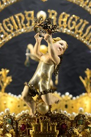 Spain, Andalusia, Seville, the cathedral, listed as World Heritage by UNESCO, one of the largest natural pearl in the world on a crown made for the coronation of the Virgin de los Reyes by Manuel de la Torre in 1904