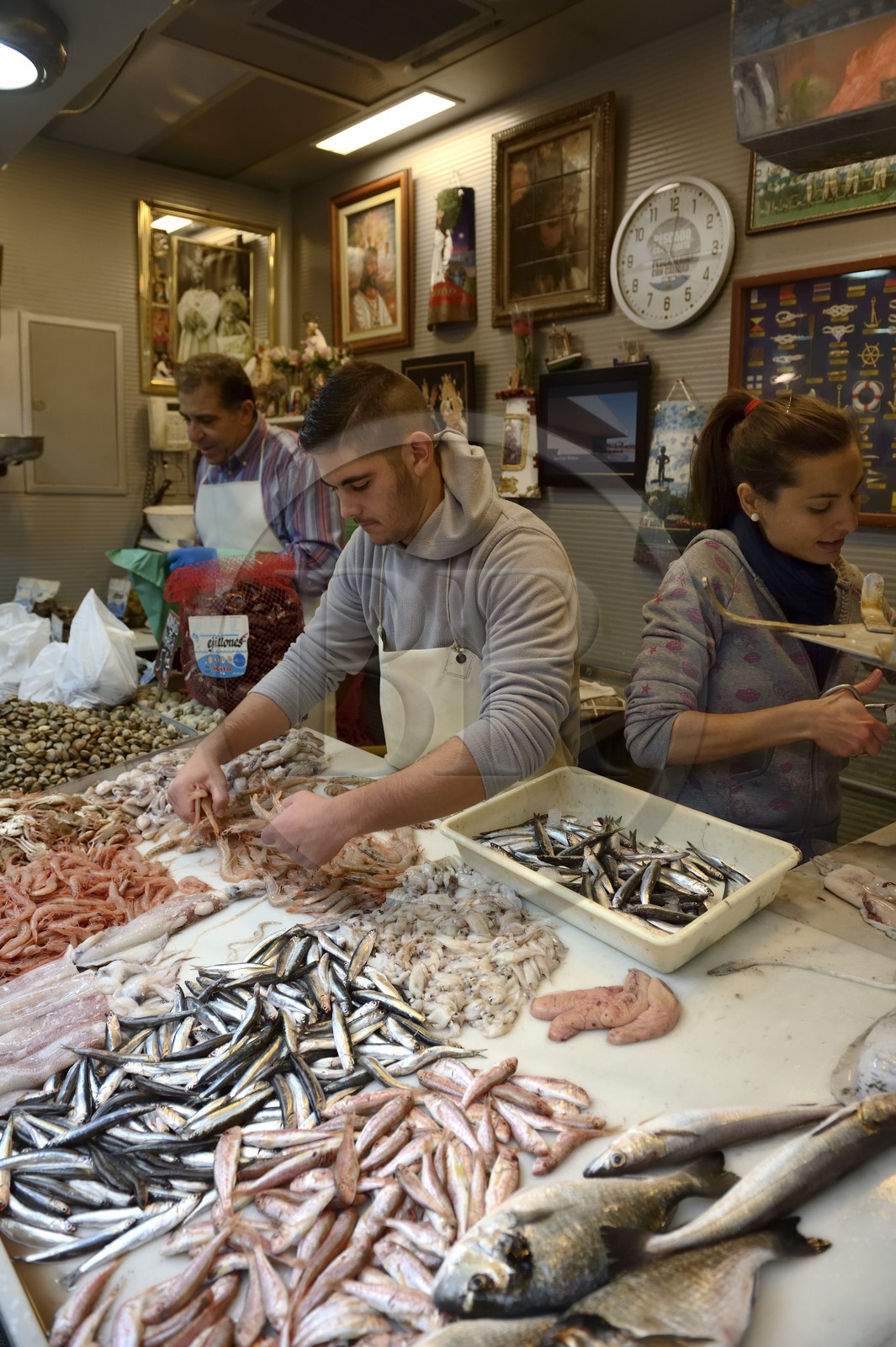 Espagne, Andalousie, Malaga, Mercado Central de Atarazanas, le marché aux poissons dans le marché central Espagne, Andalousie, Malaga, Mercado Central de Atarazanas, le marché aux poissons dans le marché central