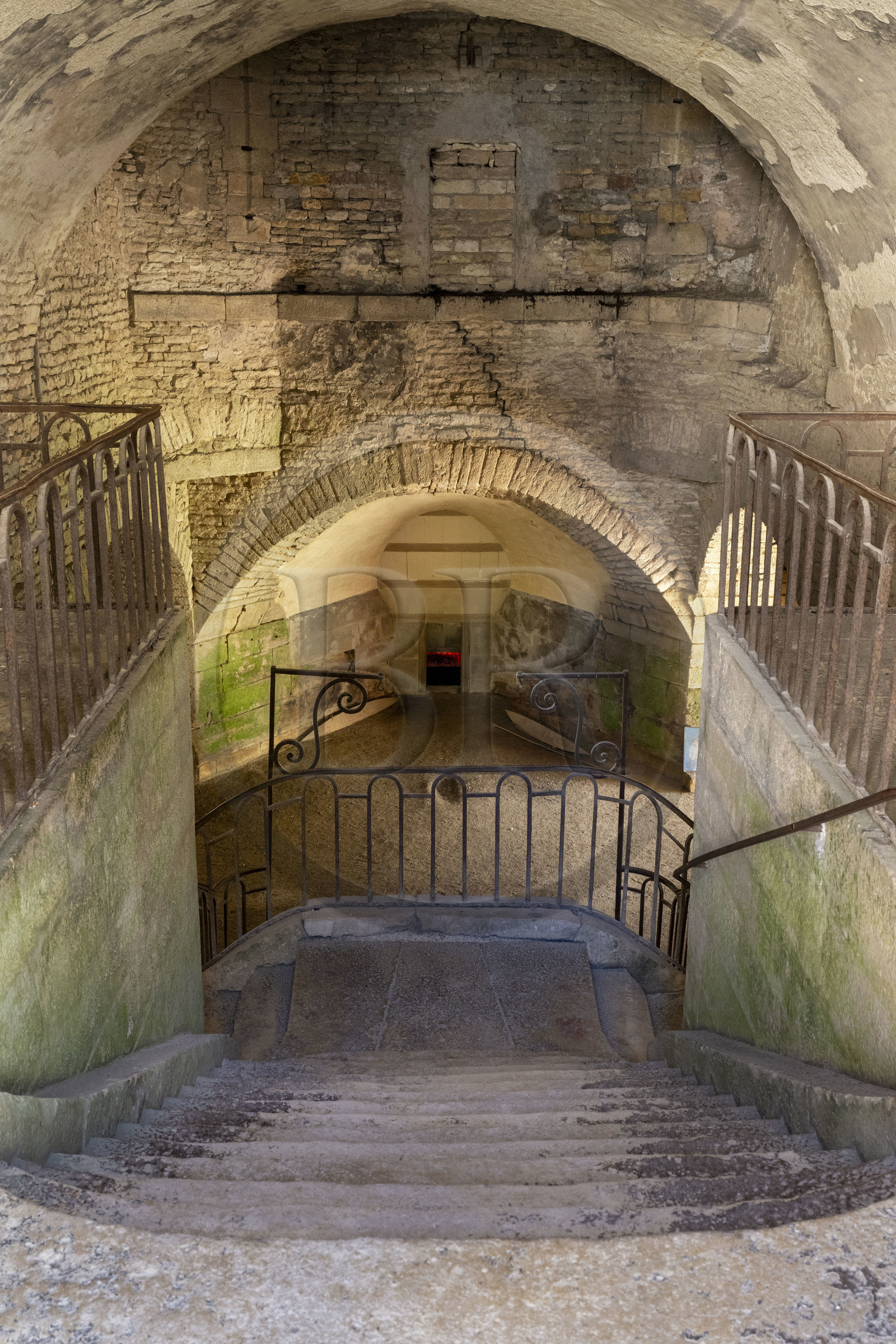 France, Cote d'Or, Buffon, the Great Forge of Buffon founded by Georges-Louis Leclerc de Buffon in 1768, the blast furnace, accessed via a majestic staircase that allows distinguished guests to admire the pouring of molten metal