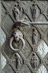 France, Bas Rhin, Strasbourg, old town listed as World Heritage by UNESCO, Notre Dame Cathedral, sculptures and bas-relief of the main door of the western facade