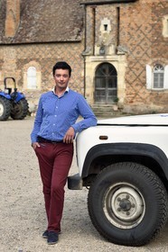 France, Allier (03), former province of Bourbonnais, Chapeau, Laurent Poirier owner of the Chateau de la Cour (15th century to late 16th century), with a decor of black brick herringbone on a background of red bricks