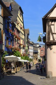 France, Haut Rhin, Riquewihr, labelled Les Plus Beaux Villages de France (The Most Beautiful Villages of France), traditional half-timbered houses in the main street
