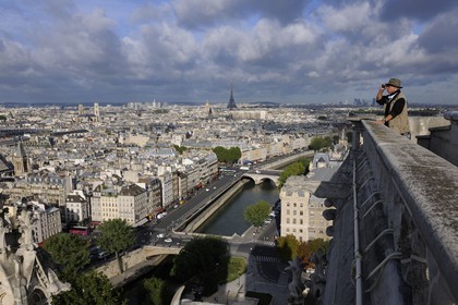 France, Paris (75), les rives de la Seine classées Patrimoine Mondial de l'UNESCO, île de la Cité, la cathédrale Notre-Dame depuis la tour nord