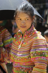 Vietnam, Lao Cai province, Bac Ha district, Can Cau market, young woman from the Flower Hmong minority