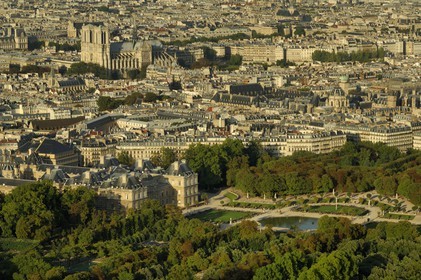 France, Paris (75), le Jardin du Luxembourg, Notre-Dame et la Sorbonne