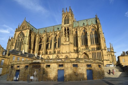 France, Moselle, Metz, Saint Etienne (Saint Stephen) cathedral in pierre de Jaumont (stone of Jaumont), North West facade