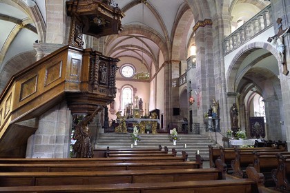 France, Bas Rhin, the Alsace Wine Route, Andlau, Benedictine abbey of Andlau founded in 880, abbey church Saint-Pierre-et-Saint-Paul (11th-18th centuries)