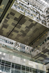 France, Herault, Montpellier, Port Marianne district, the City Hall designed by architects Jean Nouvel and François Fontes, patio between water and sky