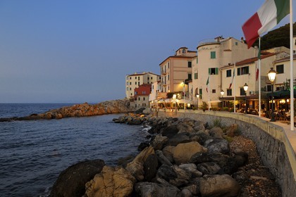 Italy, Tuscany, Elba Island, restaurant by the sea at Marciana Marina
