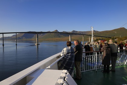  Norway, Nordland County, Andoya Island, Risoyhamn village and bridge, stop of the Coastal Express (Hurtigruten)