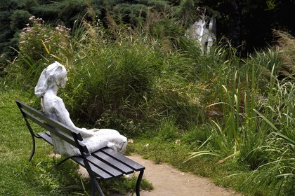 Switzerland, canton of Valais, Martigny, Pierre Gianadda Foundation, George Segal, Woman with Sunglasses on Park Bench, bronze patiné blanc, 1983