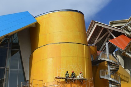 Panama, Panama City, the Biodiversity Museum named Panama Bridge of Life by architect Frank Gehry, still under construction in 2014