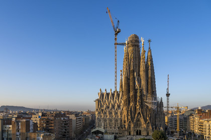 Spain, Catalonia, Barcelona, Eixample district, Sagrada Familia basilica by Catalan modernist architect Antoni Gaudi, listed as a UNESCO World Heritage Site, facade of the Nativity