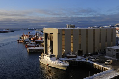 Norvège, Nordland, Iles Lofoten, le port de Svolvaer, chantiers navales