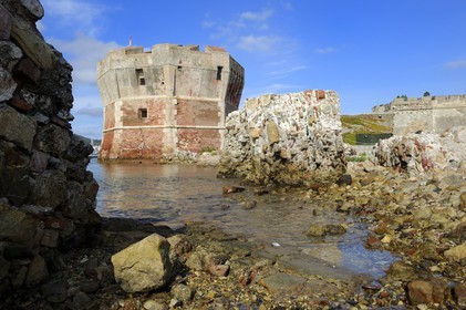Italy, Tuscany, Elba Island, Portoferraio, the Torre del Martello Tower at the entrance of the port