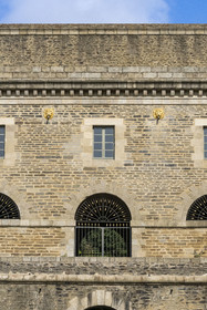 France, Finistère, Brest, the arsenal, the military port is a naval base of the French Navy, the Lions building in Pontaniou cove, a four-level dike bridge