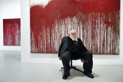 France, Paris, Galerie RX, Hermann Nitsch, Hermann Nitsch, contemporary Austrian artist, co-founder of the Wiener Aktionismus movement (Viennese Actionism)
