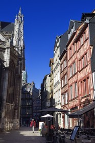 France, Seine Maritime, Rouen, half-timbered houses the medieval street Martainville beside the St Maclou church