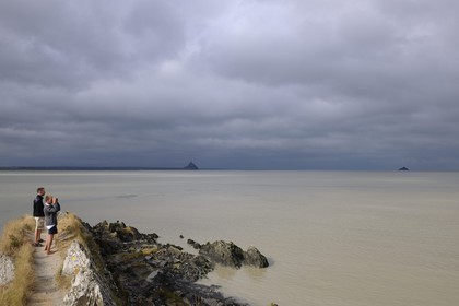 France, Manche, the Bay of Mont Saint Michel and the Mount seen from Groin du Sud