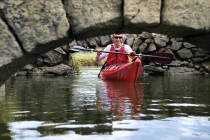 Spain, Basque Country, Biscay Province, Gernika-Lumo region, Urdaibai estuary Biosphere Reserve, kayaking on the estuary of the Oka River, former tidal energy mill