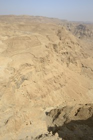 Israel, Negev Desert, Masada fortress, listed as World Heritage by UNESCO, vestiges of one of the Roman camps from the siege linked to the Jewish revolt of 70 on the other side of the valley