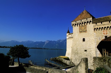 Suisse, région de Vaud, château de Chillon au bord du lac Leman au sud de Montreux
