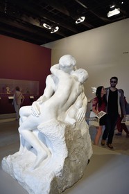 France, Paris, Grand Palais museum, exhibition of the centenary (of the death) of Auguste Rodin, The Kiss marble sculpture by Auguste Rodin