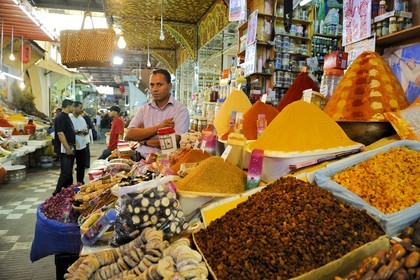 Morocco, Meknes Tafilalet Region, Meknes, Imperial City, medina listed as World Heritage by UNESCO, El Hedime covered market, stalls with spices