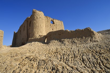 Iran, Province de Yazd, désert du Dasht-e Kavir, Moghestan, ruines du fort monastère où vivaient des religieux zoroastriens, Mogh signifie chef religieux dans les croyances zoroastriennes et Moghestan signifie terre de Moghs
