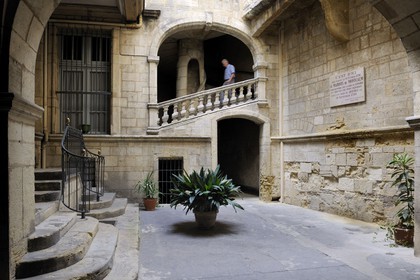 France, Hérault (34), Montpellier, centre historique, l'Ecusson, hôtel particulier Montcalm, escalier à vis évidé