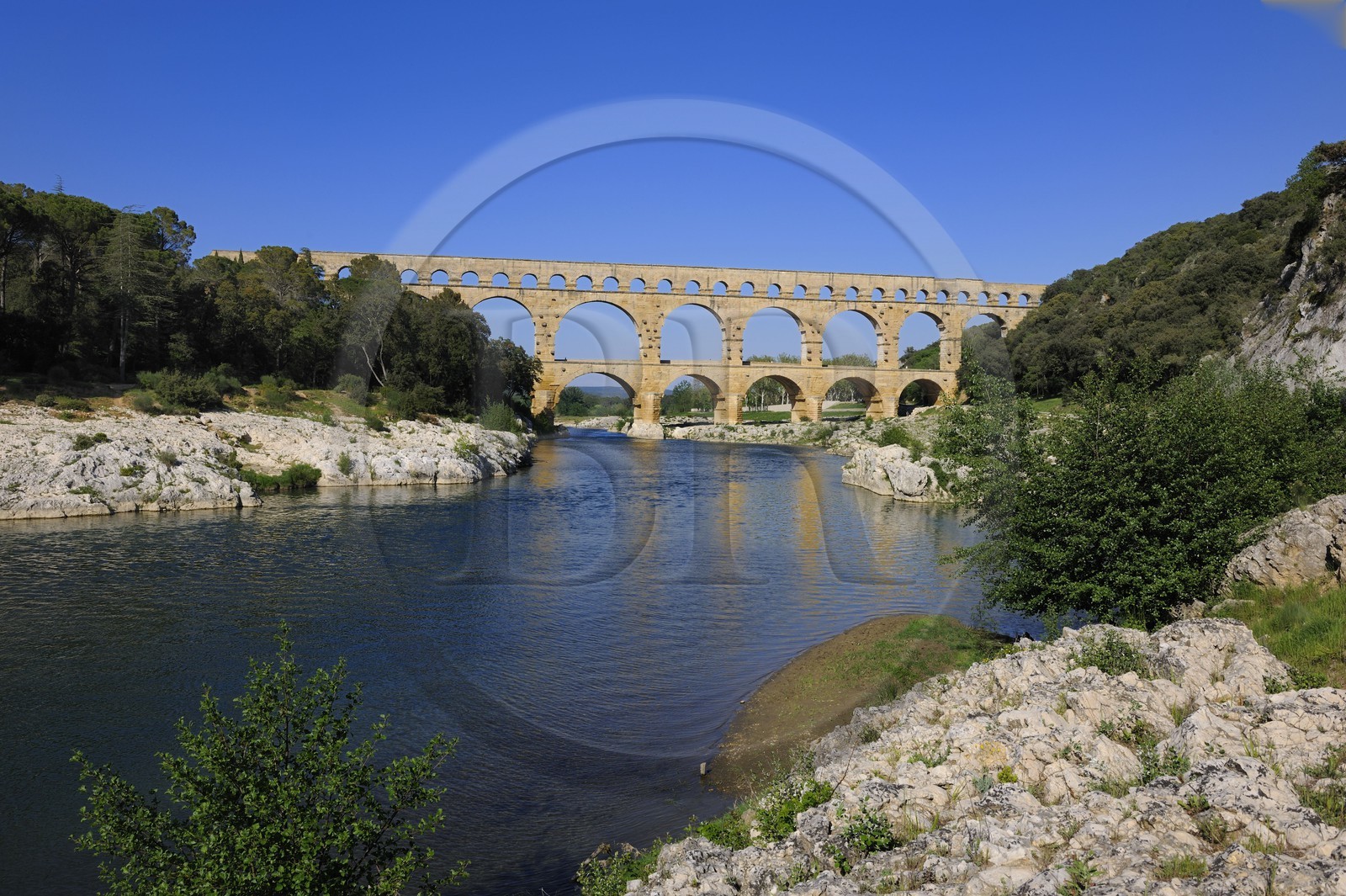 France, Gard, Pont du Gard listed as World Heritage by UNESCO, Roman aqueduct over Gardon River
