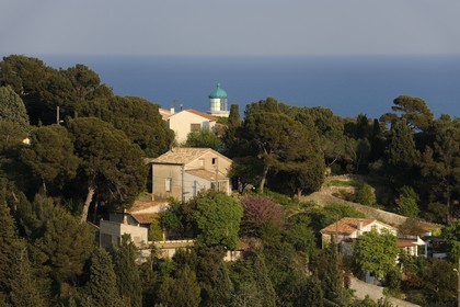 France, Herault, Sete, Mont Saint-Clair, villas and Saint-Clair lighthouse