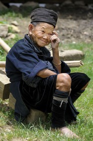 Vietnam, Lao Cai province, Sapa district, Ta Phin valley,  very old woman from the Black Hmong minority group