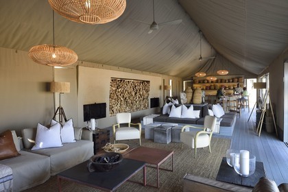 Zimbabwe, Matabeleland North Province, Hwange National Park, the Wilderness Safaris Linkwasha Camp lounge