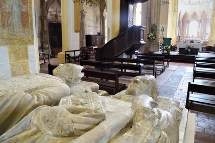 France, Allier (03), former province of Bourbonnais, Souvigny, the cluniac priory church of Saints Peter and Paul (prieuré Saint-Pierre-et-Saint-Paul), ducal necropolis of the Dukes of Bourbon, recumbent statues of two illustrious abbots of Cluny who became Saint Mayeul and Saint Odilon