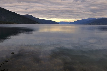 Norway, Sogn Og Fjordane County, Balestrand, the Sognefjorden and Bleia Mountain (1718m) in the background