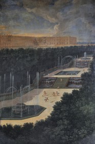 France, Yvelines (78), château de Versailles, classé Patrimoine Mondial de l'UNESCO, le Grand Trianon, la Galerie expose 21 tableaux représentant les bosquets de Versailles de Cotelle