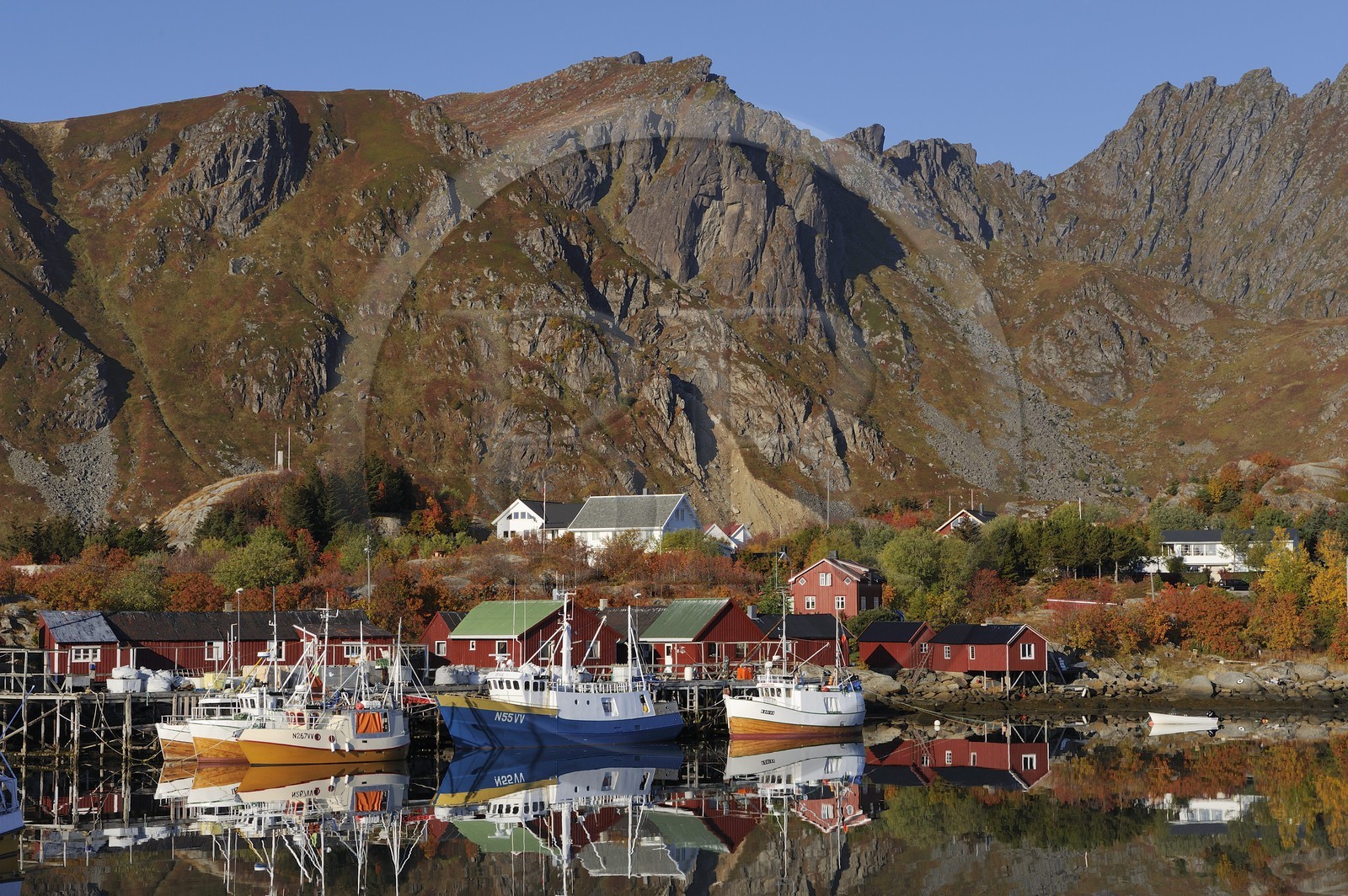 Norvège, Nordland, Iles Lofoten, port de pêche de Ballstad dans l'île de Vestvagoy