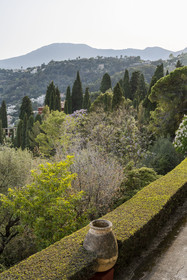 France, Alpes-Maritimes, Menton, Domaine des Colombieres, view on the mountain from the estate's garden created by Ferdinand Bac