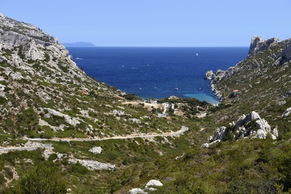 France, Bouches du Rhone, Marseille, National Park of the Calanques, Calanque de Sormiou, Calanque de Sormiou (cove) (request for authorization necessary before publication)