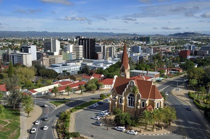 Namibia, Khomas region, Windhoek, Christ Church (or Christuskirche), Lutheran church designed by architect Gottlieb Redecker and the city center