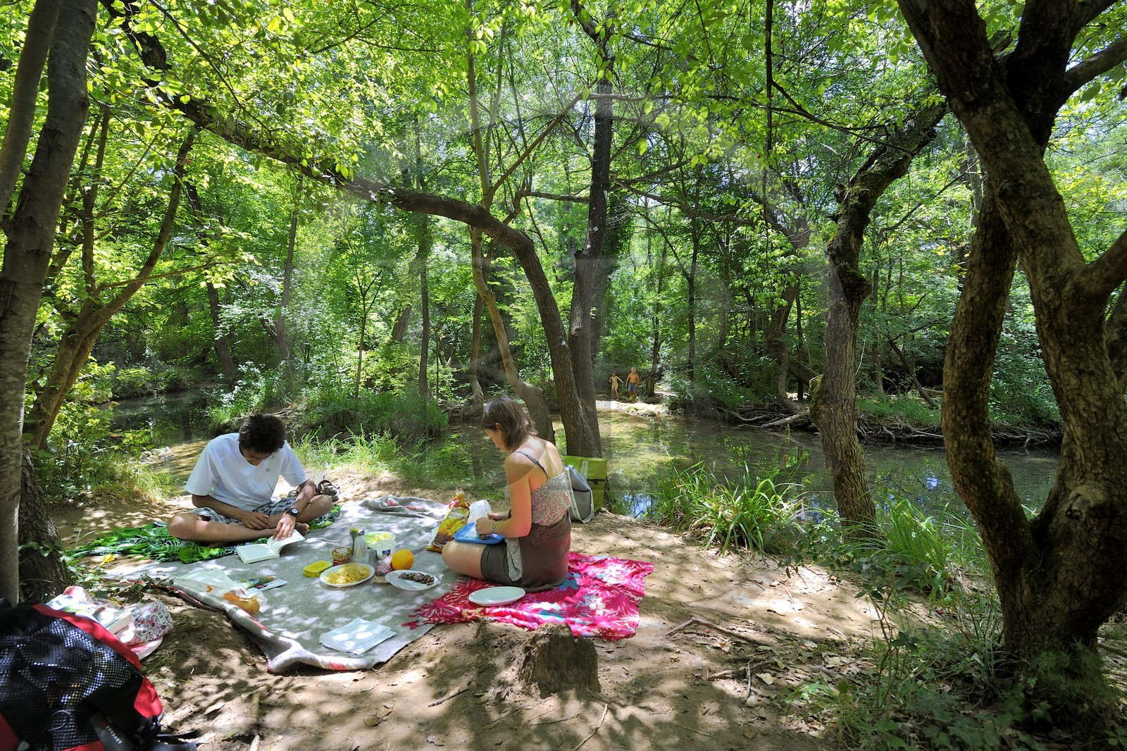 France, Var (83), Provence Verte, Tourves, pique-nique au bord de la rivière du Caramy dans les Gorges du Caramy