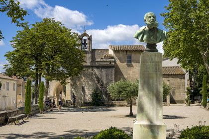 France, Bouches du Rhone, Regional Natural Park of the Alpilles, Saint Remy de Provence, Notre Dame de Pitié chapel on Place Mireille with a bust of the composer Charles Gounod