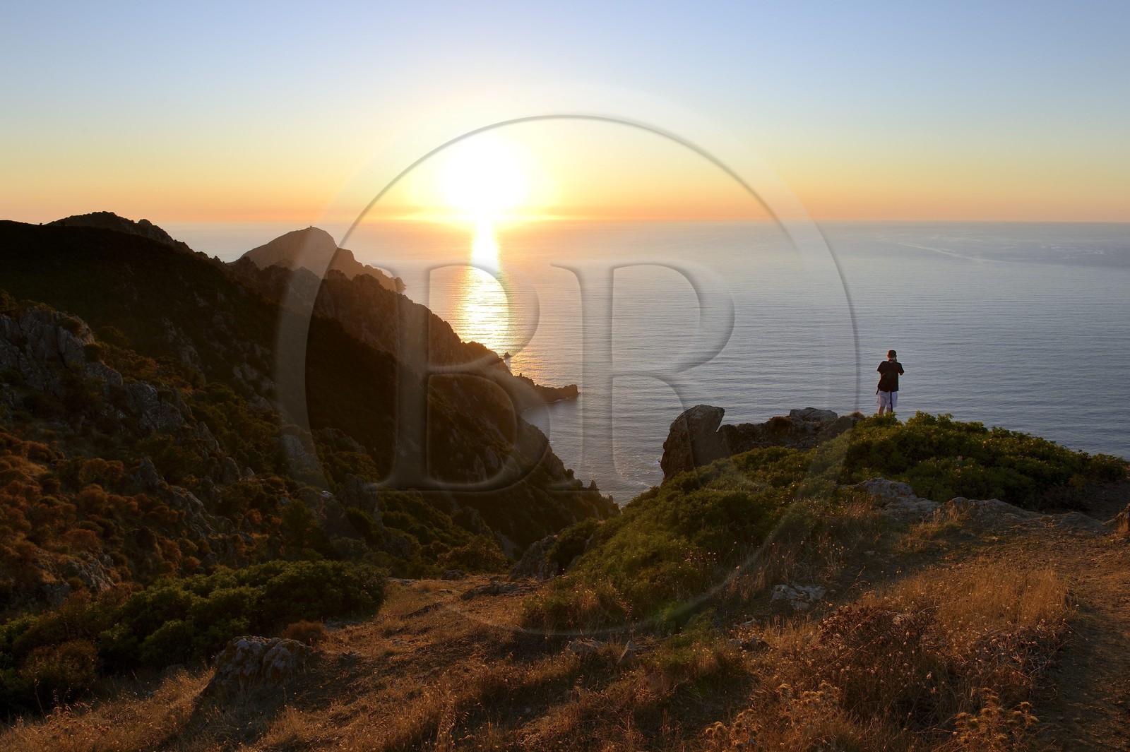 France, Corse du Sud, Golfe de Porto, listed as World Heritage by UNESCO, the Capo Rosso and the Genovese Tower of Turghiu (Turghio) on the left in the background